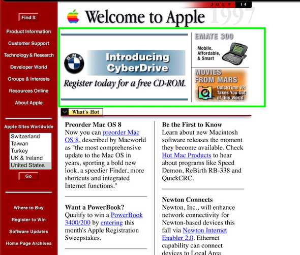 Apple's website circa 1997